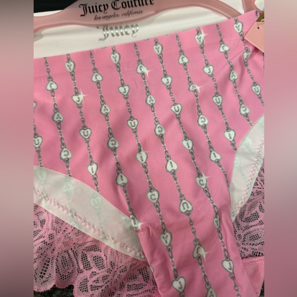 Juicy Couture NWT 3 Pk Size XL Pink Patterned Black & Blush Lace Panties (I019) - Picture 3 of 9